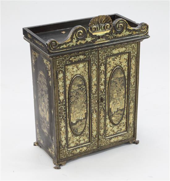 A Chinese Canton gilt decorated black lacquer table cabinet, mid 19th century, height 63.5cm